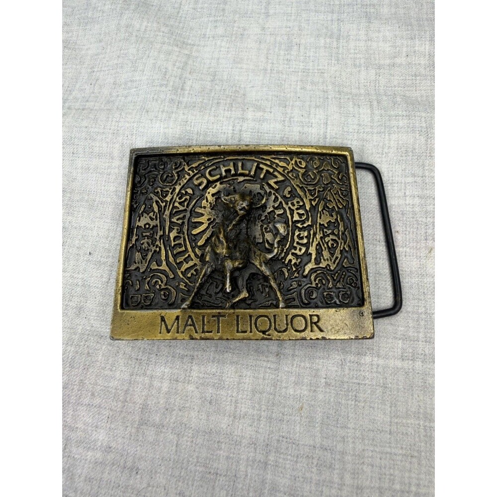 Schlitz Malt Liquor Bull Logo Brass Belt Buckle Aztec western rodeo